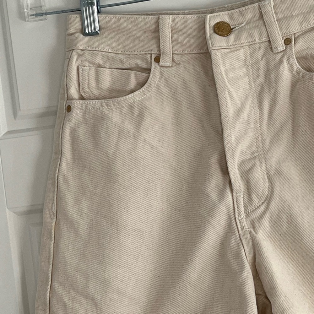 Zara Women High Waist Denim Twill Shorts Natural 100% Cotton Size 2 Button Fly - Picture 5 of 14